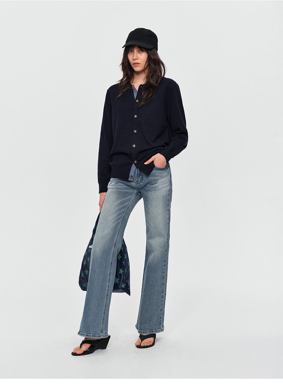 MADWITCH CONTRAST-PLACKET PLAID WOOL-BLEND CARDIGAN #11888