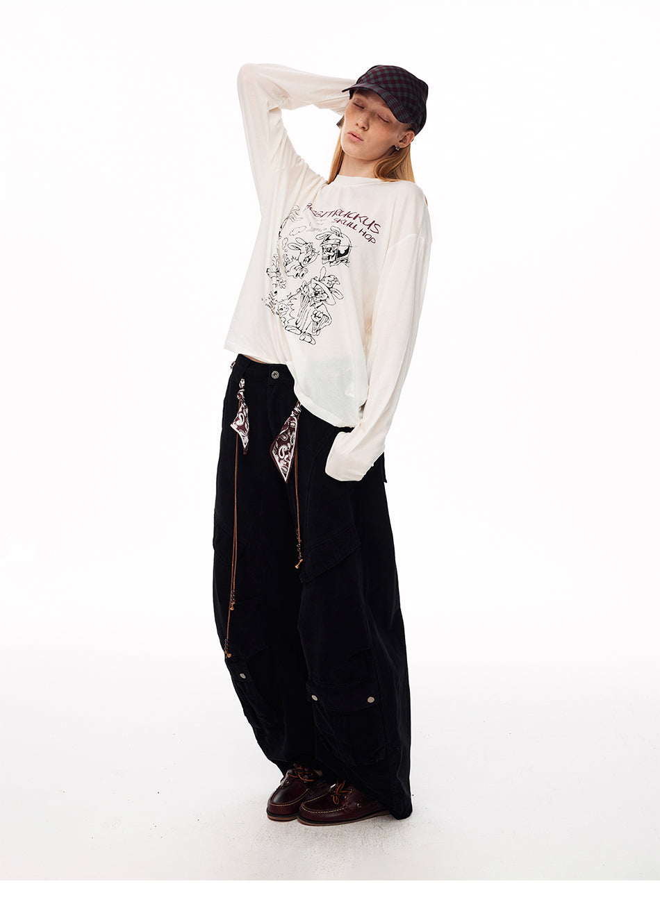 MADWITCH WASHED CURVED-LEG CARGO TROUSERS #5869