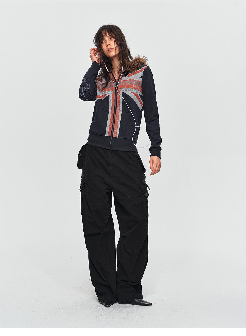 MADWITCH UNION JACK FUR-COLLAR HOODIE #2026553