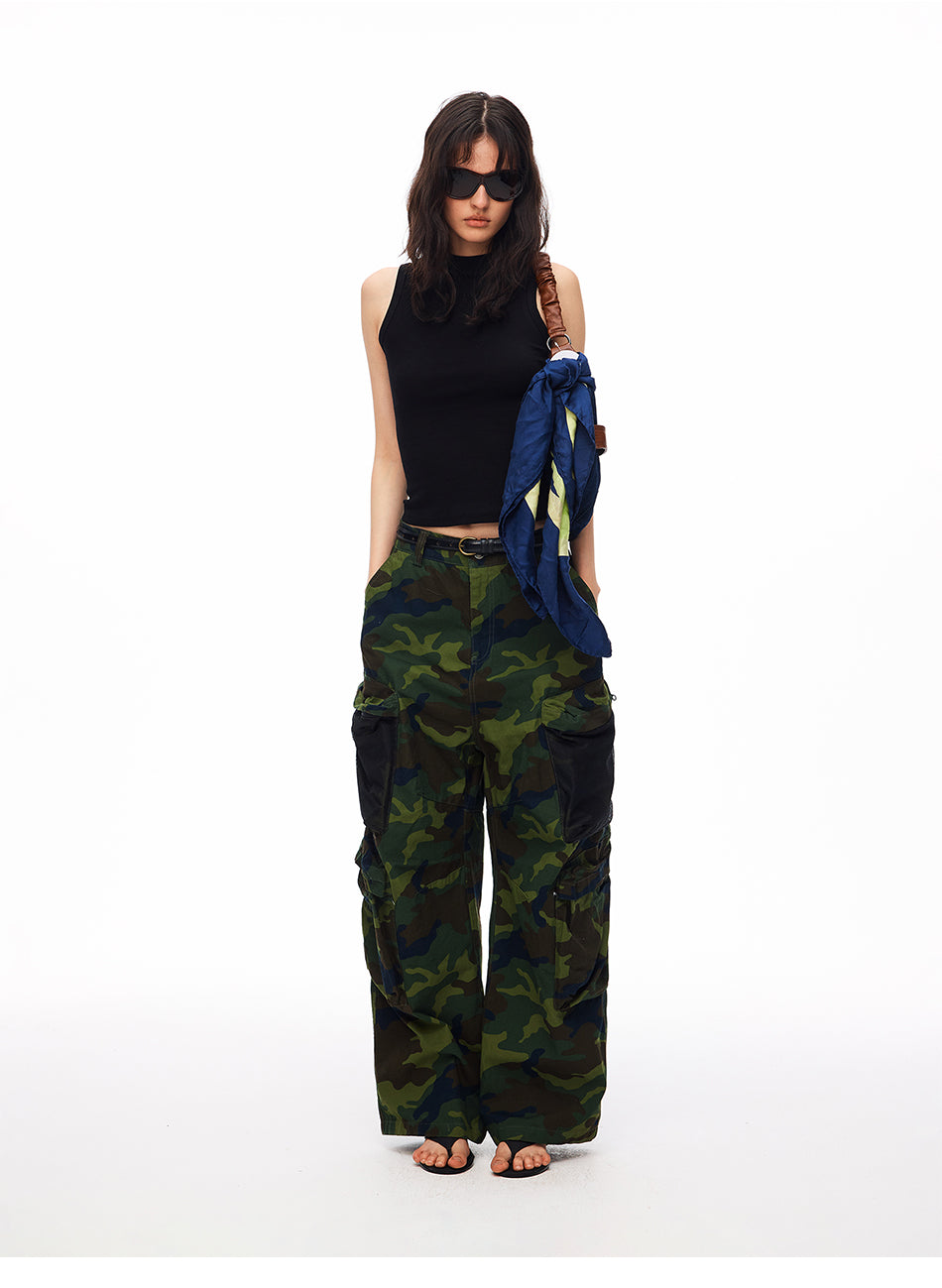 MADWITCH CAMO MESH-PANEL CARGO WIDE-LEG PANTS #CK61072