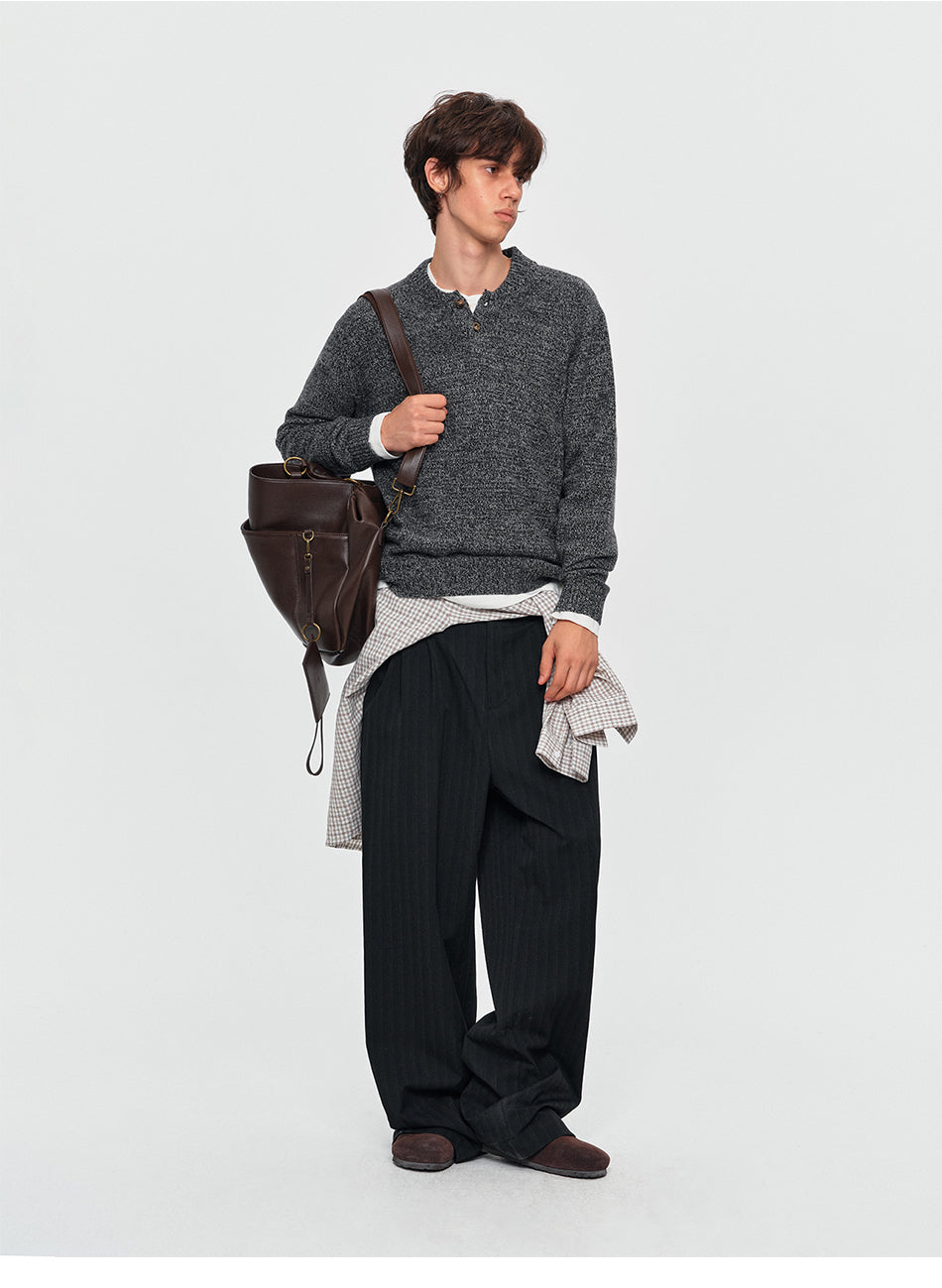 MADWITCH MARLED WOOL-BLEND HENLEY SWEATER #11817