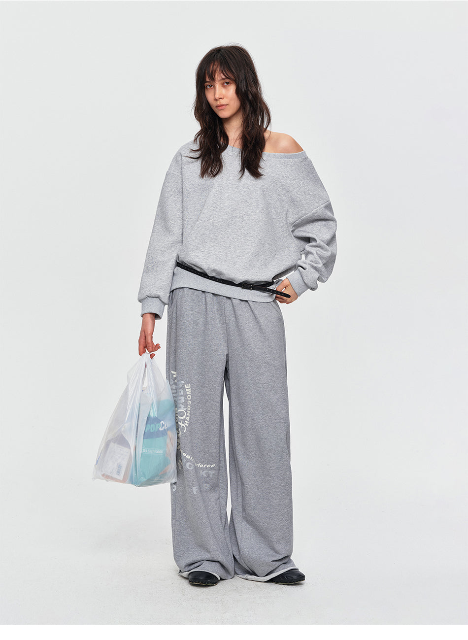 MADWITCH DISTRESSED GRAPHIC WIDE-LEG SWEATPANTS #C1035