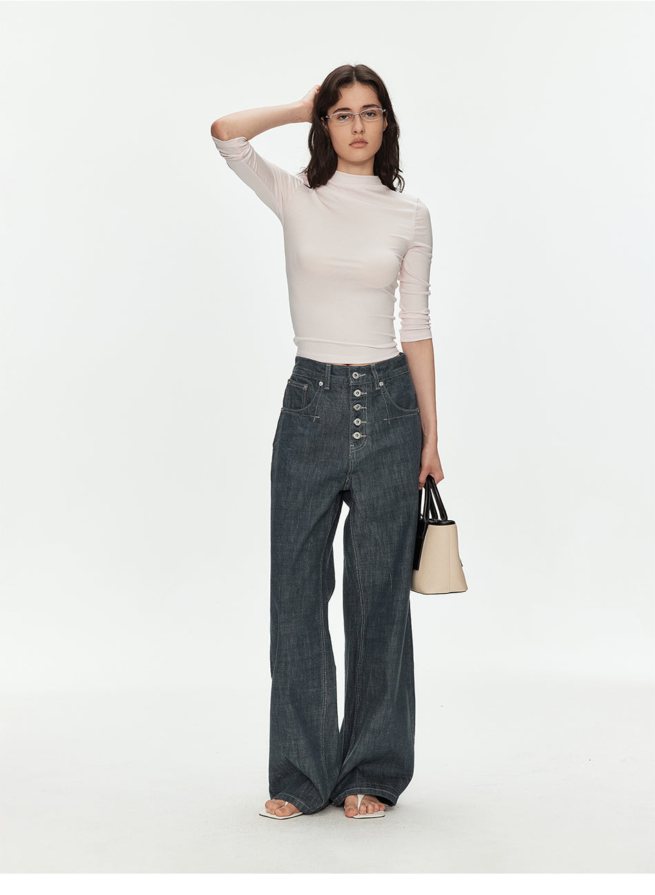 MADWITCH BUTTON FRONT VINTAGE WIDE JEANS #GPC9817