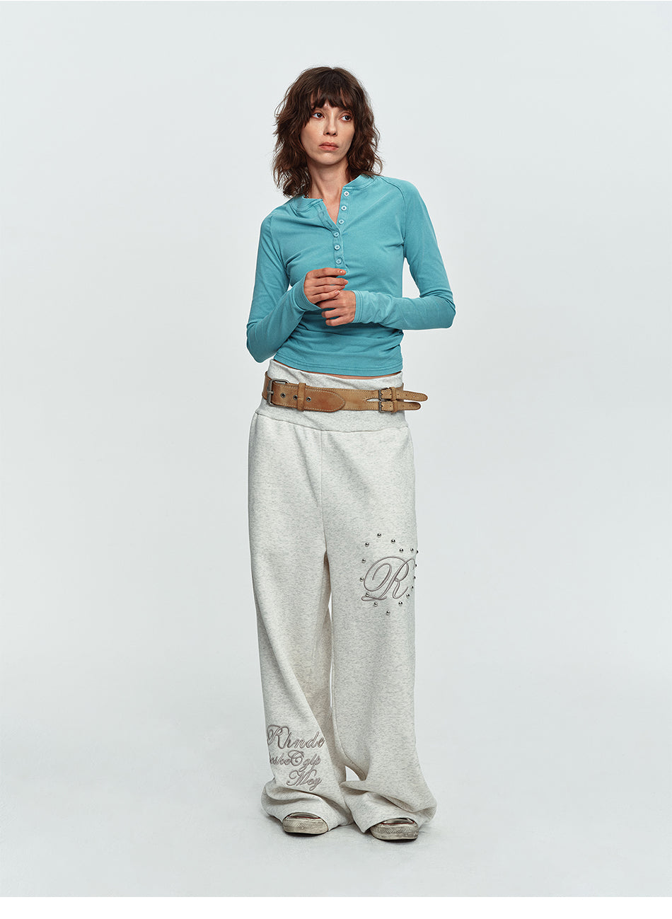 MADWITCH STUDDED FOLD-OVER WIDE-LEG SWEATPANTS #L2026617
