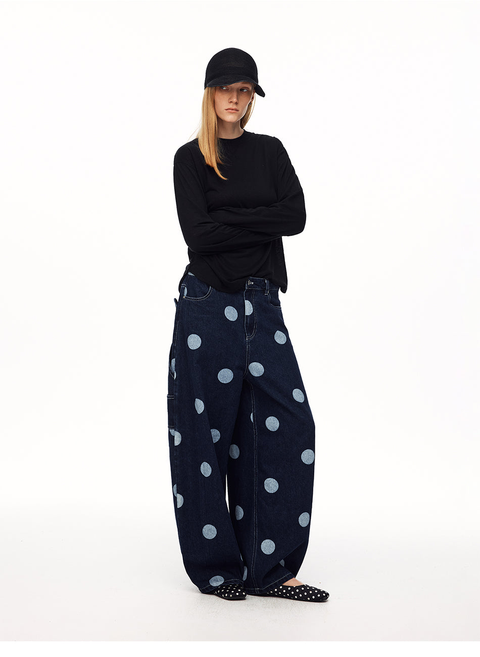 MADWITCH HEART DOT-PRINT WIDE-LEG JEANS #AK172
