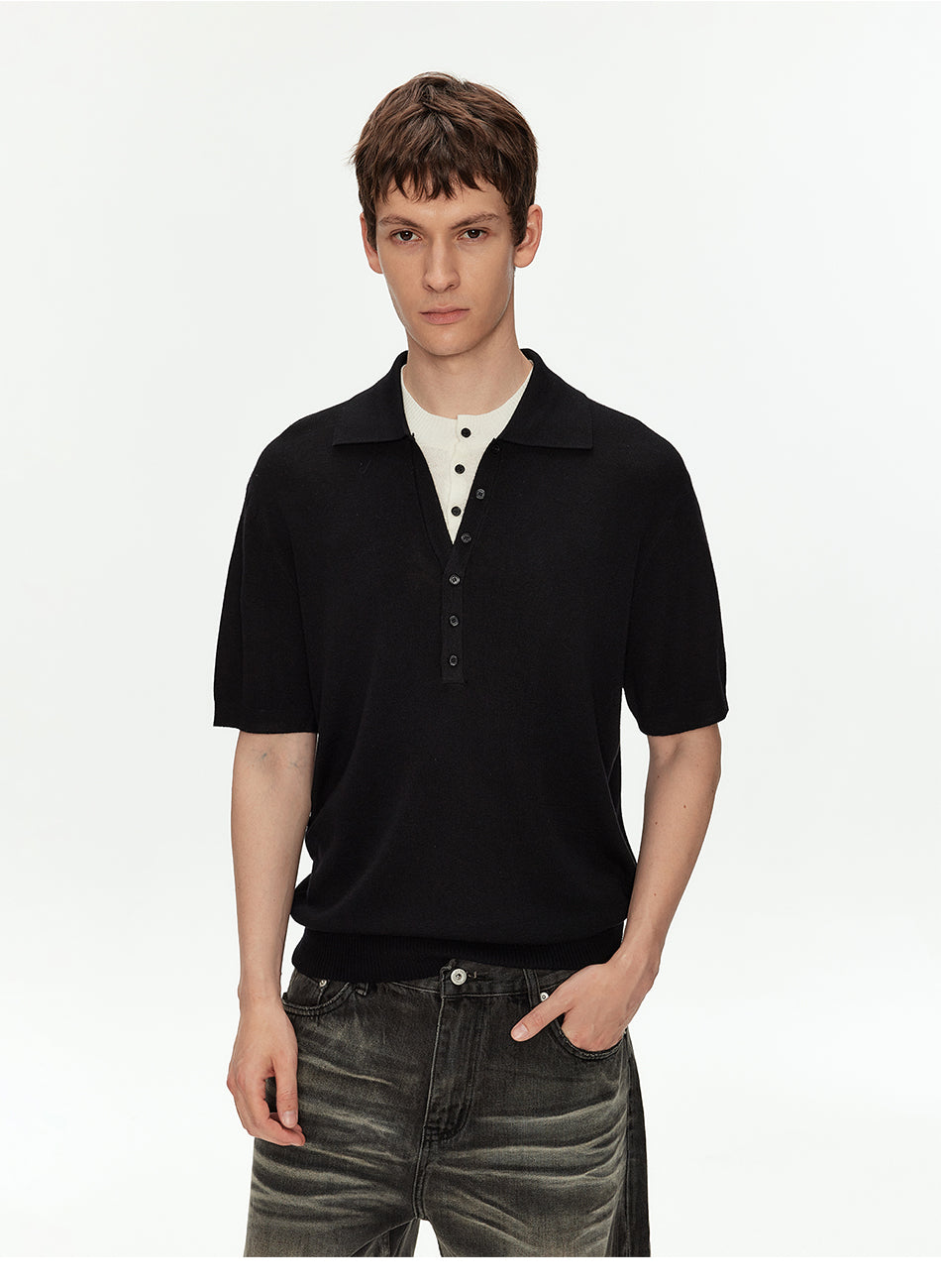 MADWITCH VINTAGE FAUX LAYER POLO TEE #AW26819