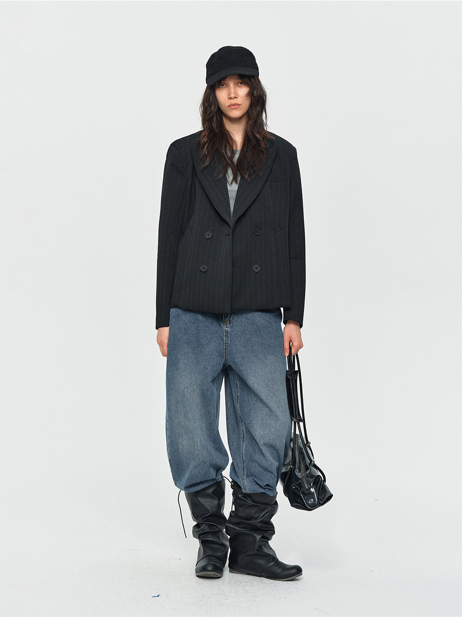 MADWITCH SHADOW-PINSTRIPE DOUBLE-BREASTED BLAZER #AW26122