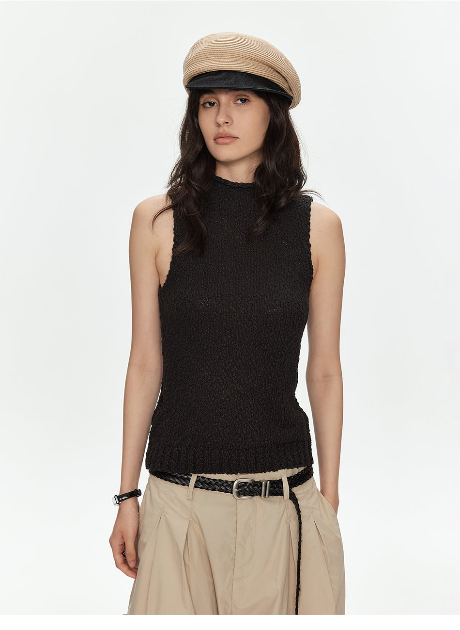 MADWITCH TEXTURED OPEN KNIT MOCK NECK VEST #MYCB017