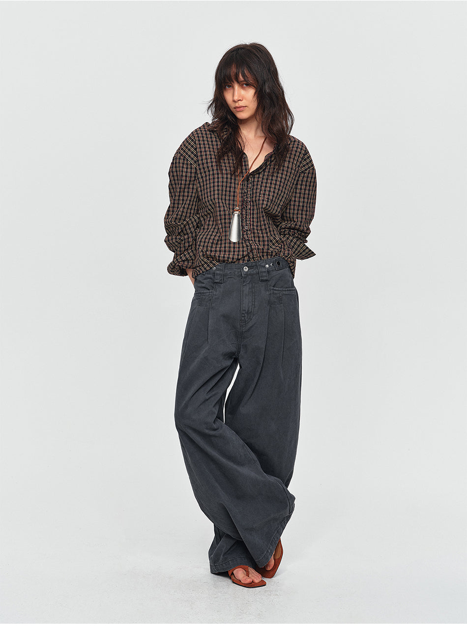 MADWITCH RUCHED PLACKET PLAID SHIRT #26090