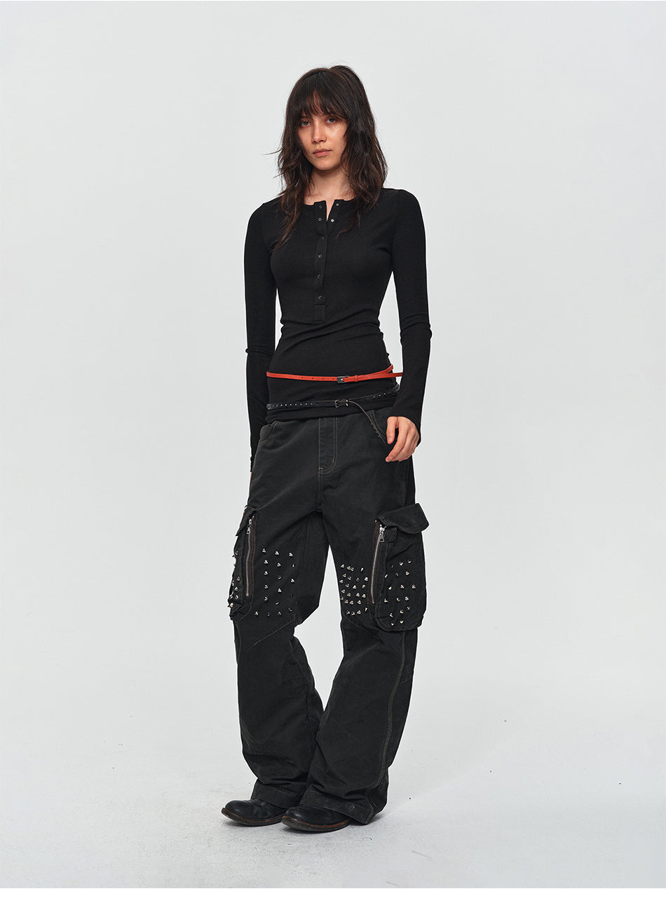 MADWITCH CONTRAST STRIPED HENLEY TEE #L2026288