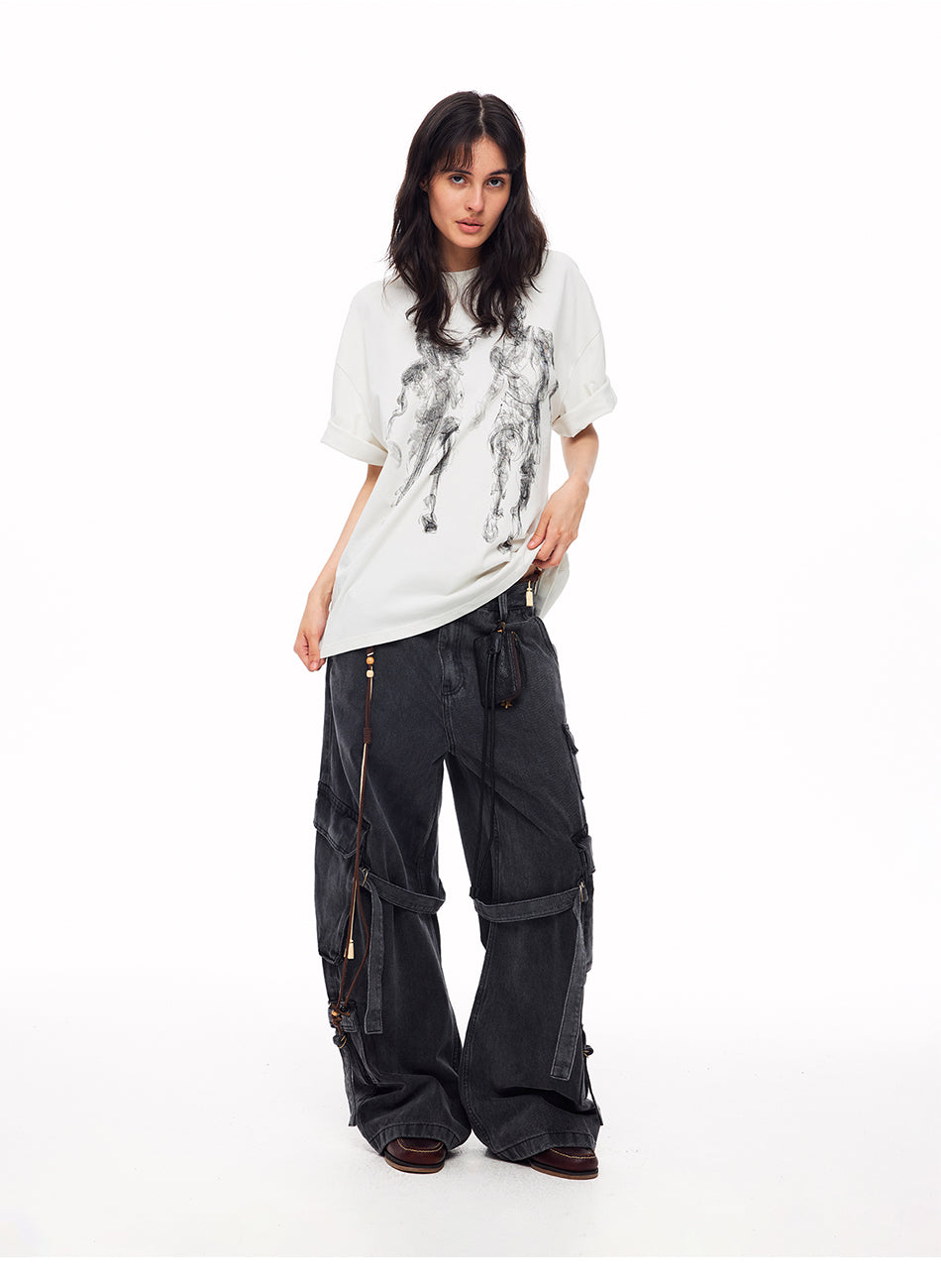 MADWITCH WASHED STRAPPED CARGO JEANS #MC2602