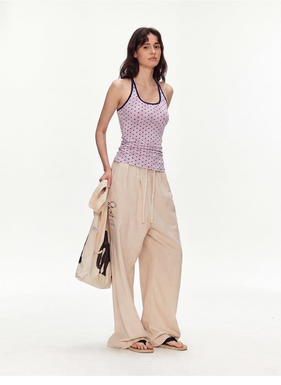 MADWITCH CONTRAST POLKADOT CRUNCHED TANK TOP #G26428