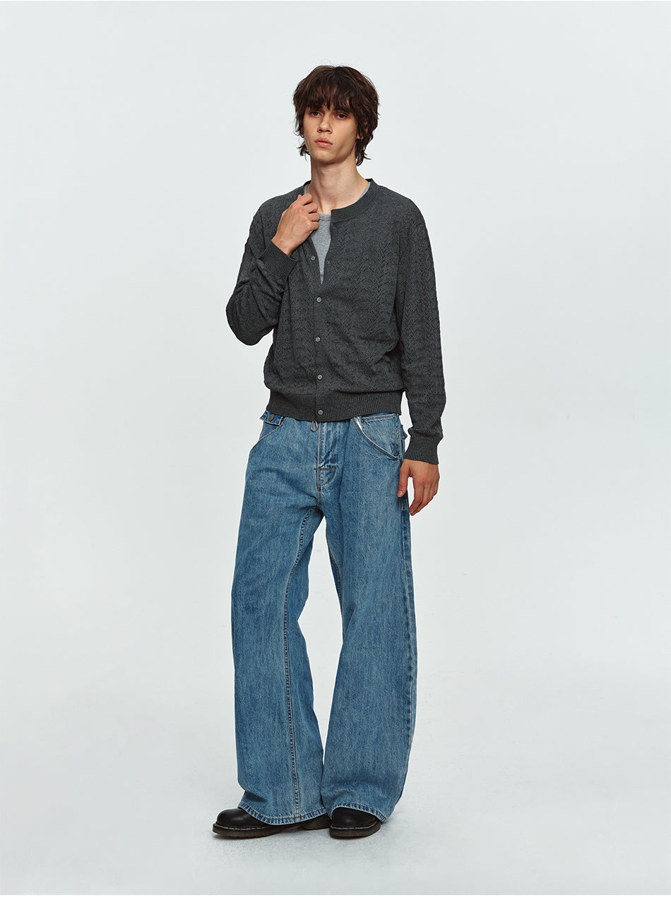 MADWITCH OPEN-KNIT JACQUARD RELAXED CARDIGAN SWEATER #MY527