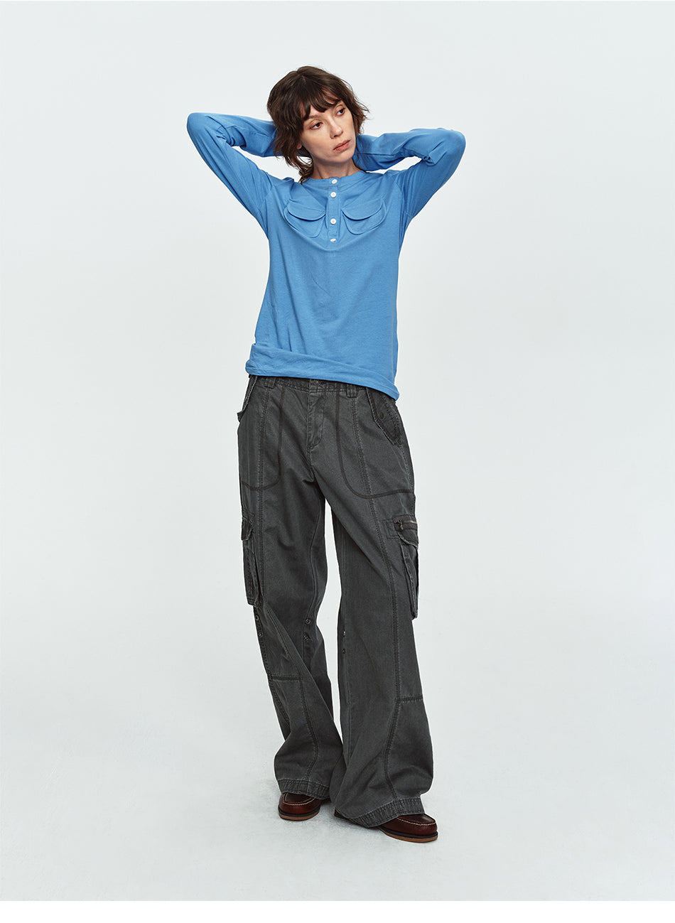 MADWITCH LYOCELL-BLEND DUAL-POCKET HENLEY SHIRT #MD26801C