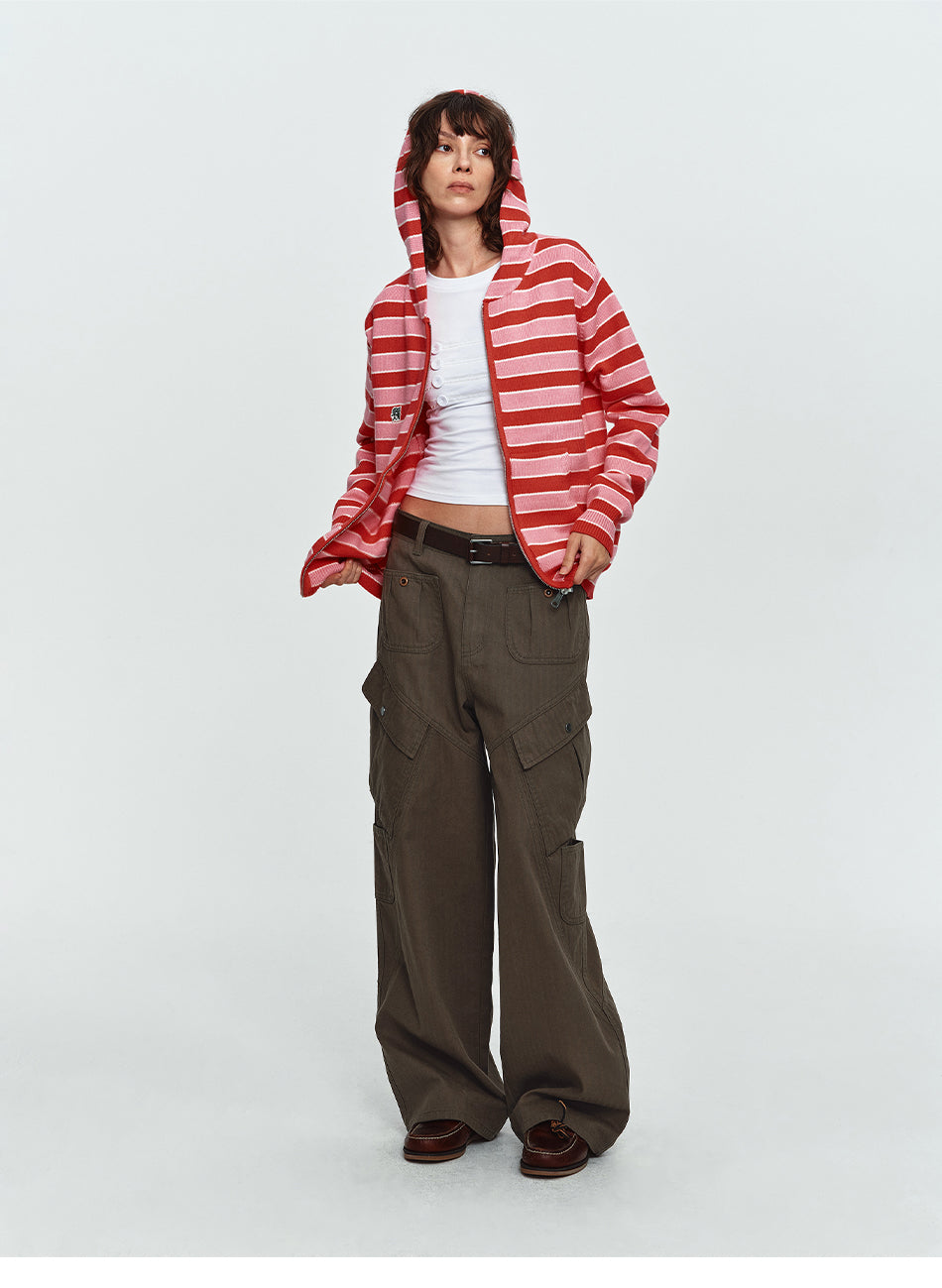 MADWITCH CONTRAST-STITCH MULTI-POCKET CARGO TROUSERS #A647