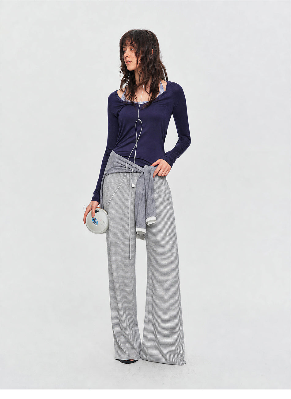 MADWITCH STRIPED LYOCELL WIDE-LEG TROUSERS #CN61103