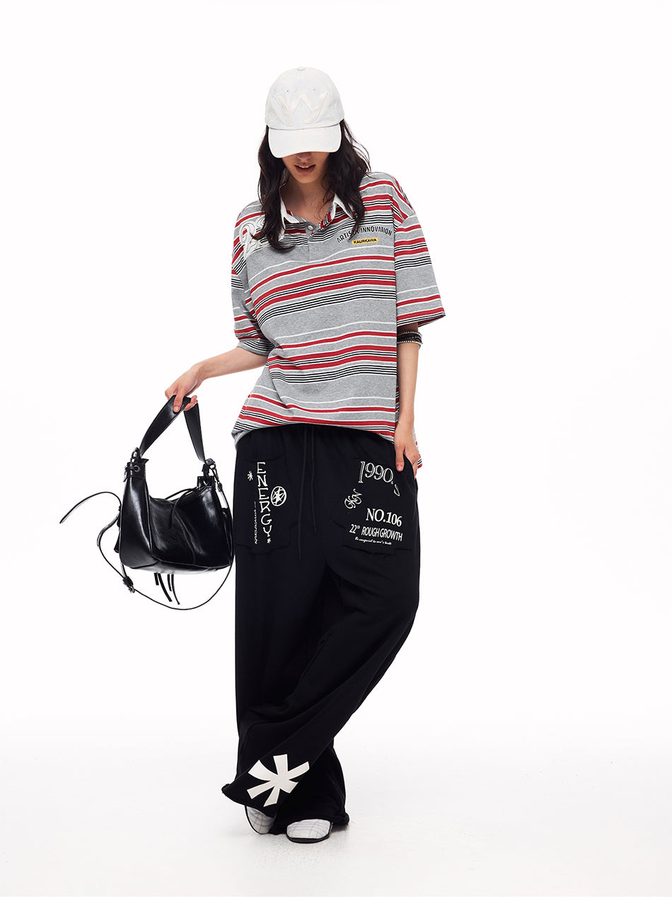 MADWITCH VINTAGE GRAPHIC DISTRESSED WIDE-LEG SWEATPANTS #CK61086