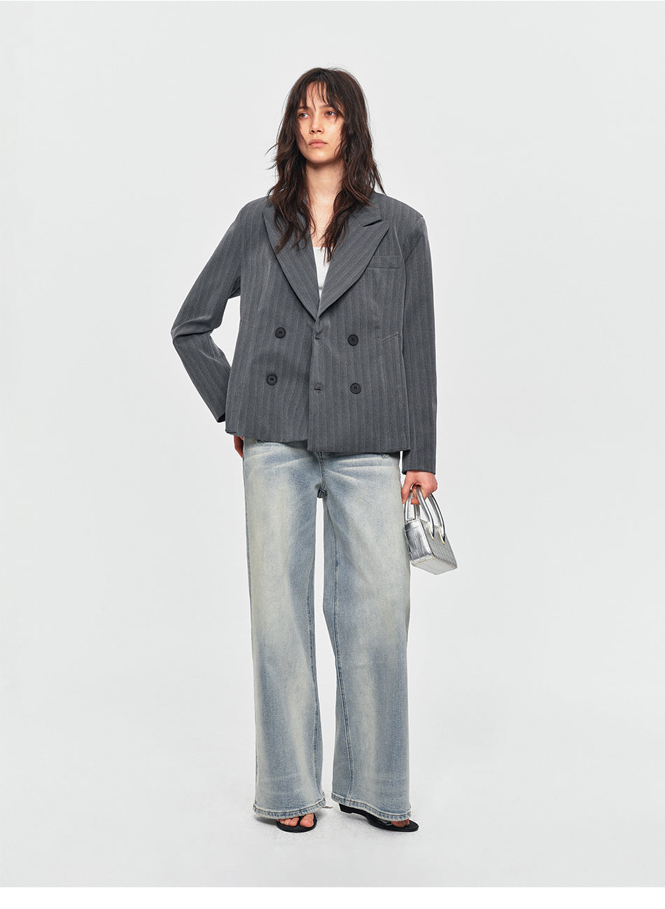 MADWITCH VINTAGE WASHED DISTRESSED WIDE-LEG JEANS #BKJ7601