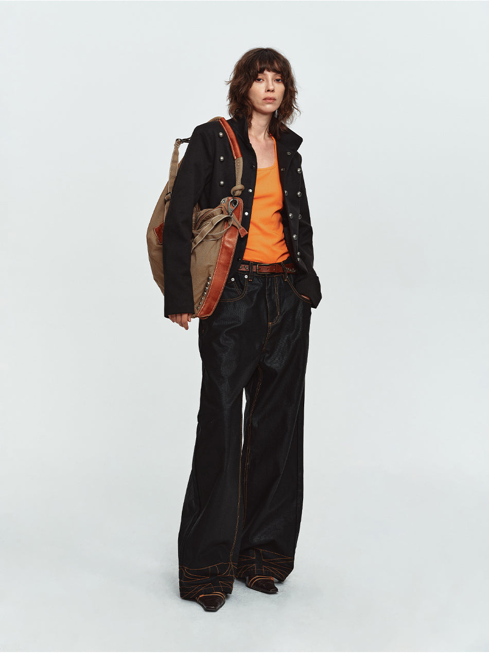 MADWITCH ASYMMETRIC-HEM CROPPED STAND-COLLAR JACKET #CW1385N