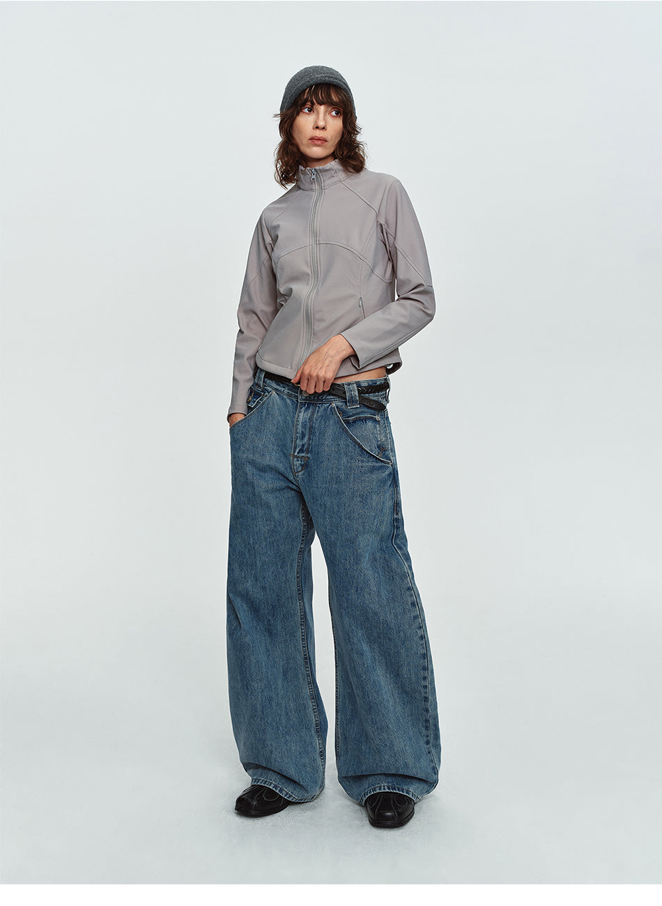 MADWITCH CURVED-HEM CROPPED TRACK JACKET #CX62