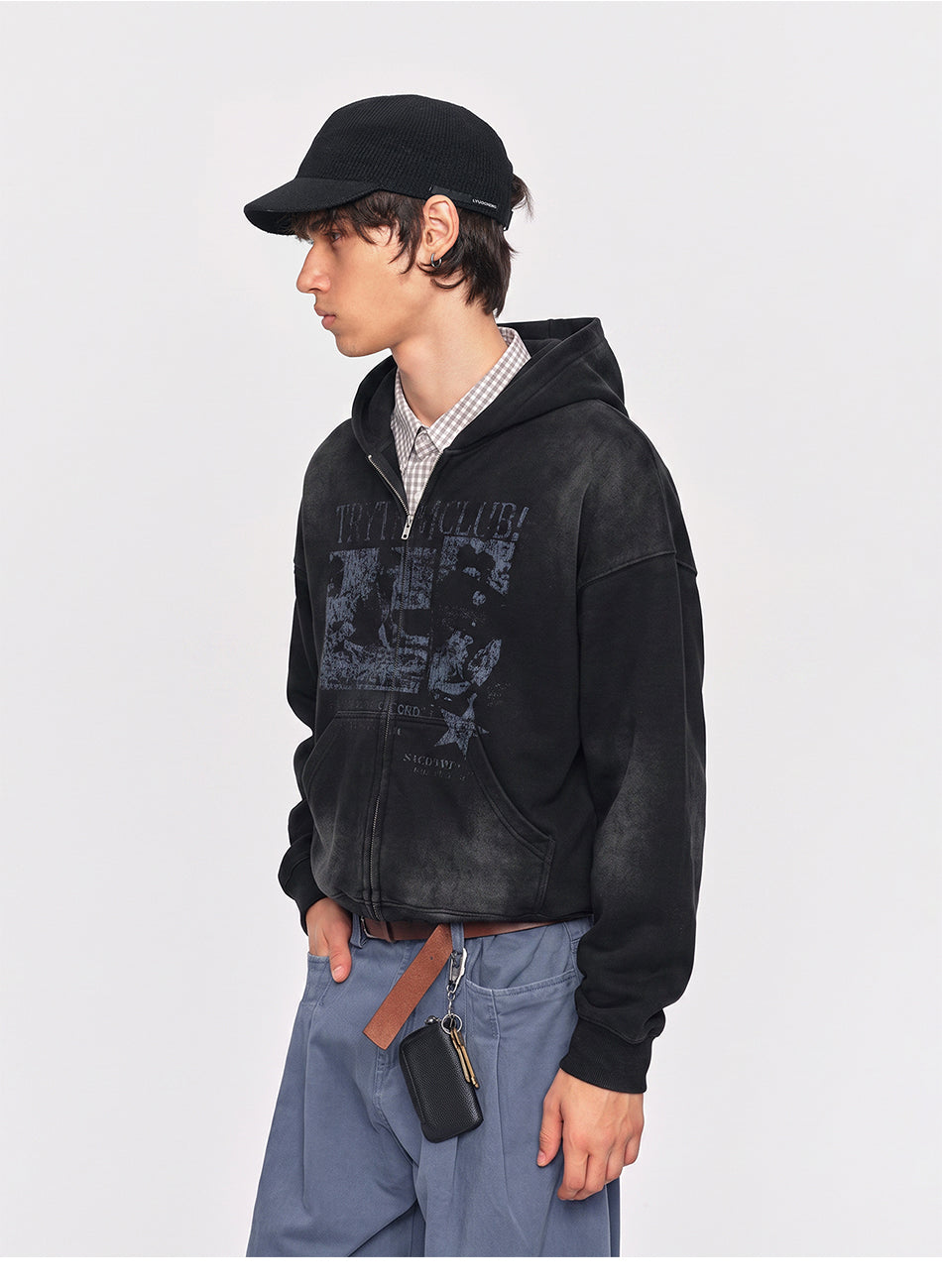 MADWITCH RECORD-PRINT WASHED ZIP HOODIE #27560