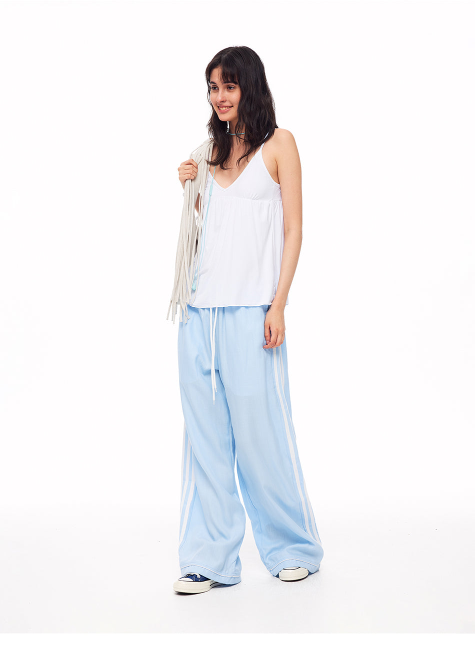 MADWITCH STRIPED LYOCELL-LINEN WIDE-LEG PANTS #CK61057