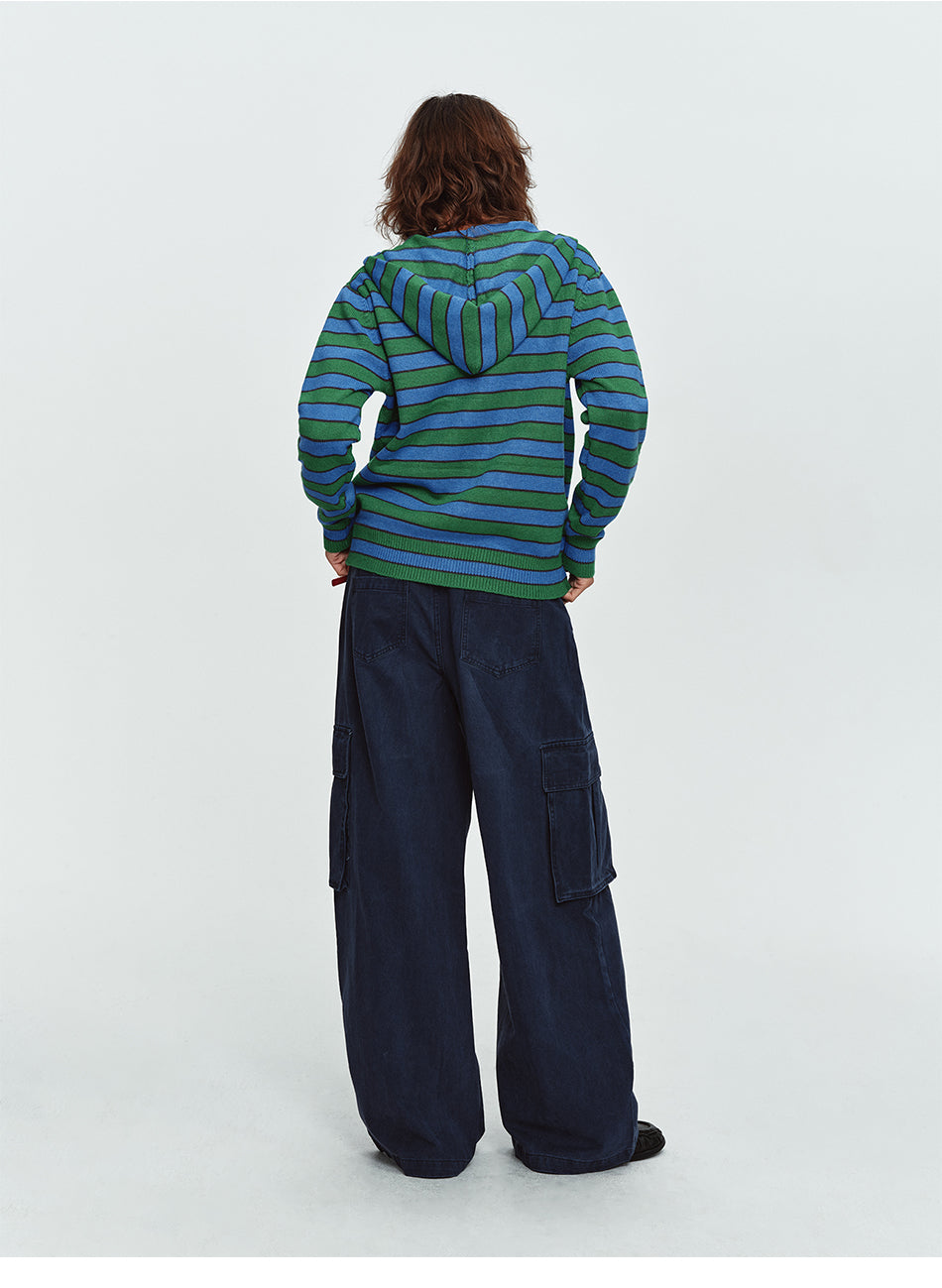 MADWITCH PLEATED WASHED CARGO WIDE-LEG TROUSERS #7621