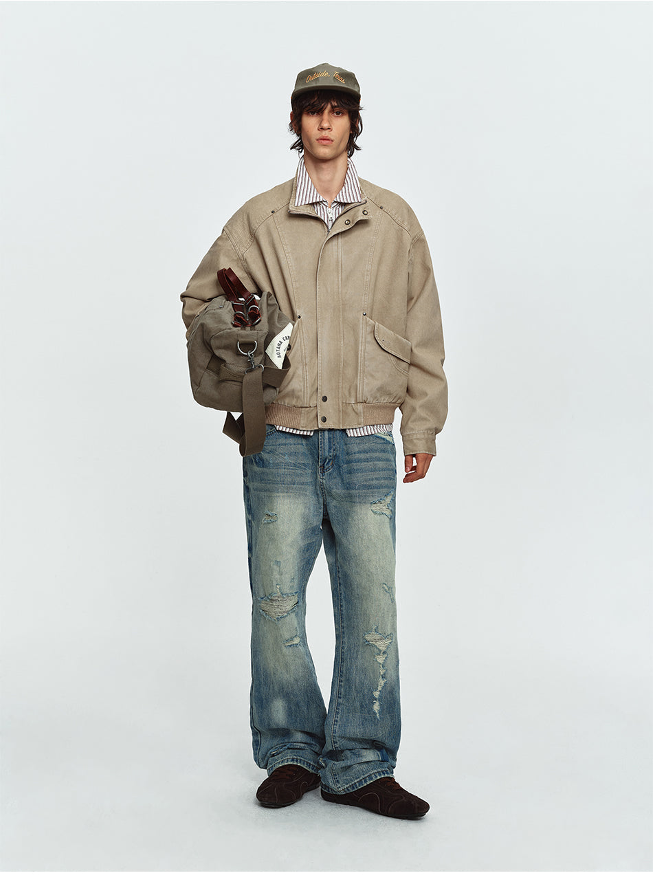 MADWITCH WASHED DISTRESSED CINCHED CROPPED UTILITY JACKET #AW26121