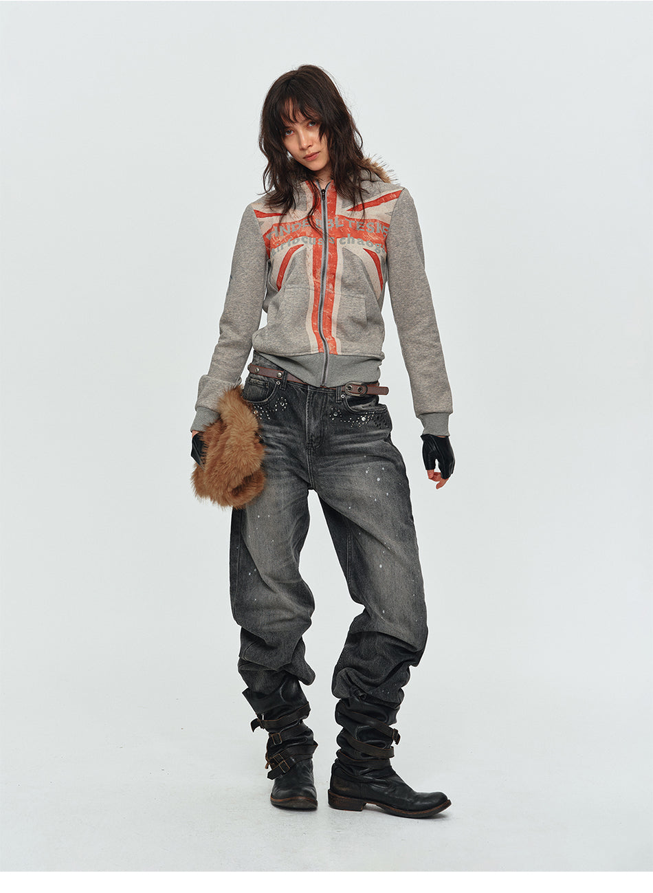 MADWITCH RHINESTONE WASHED WIDE-LEG JEANS #G60078