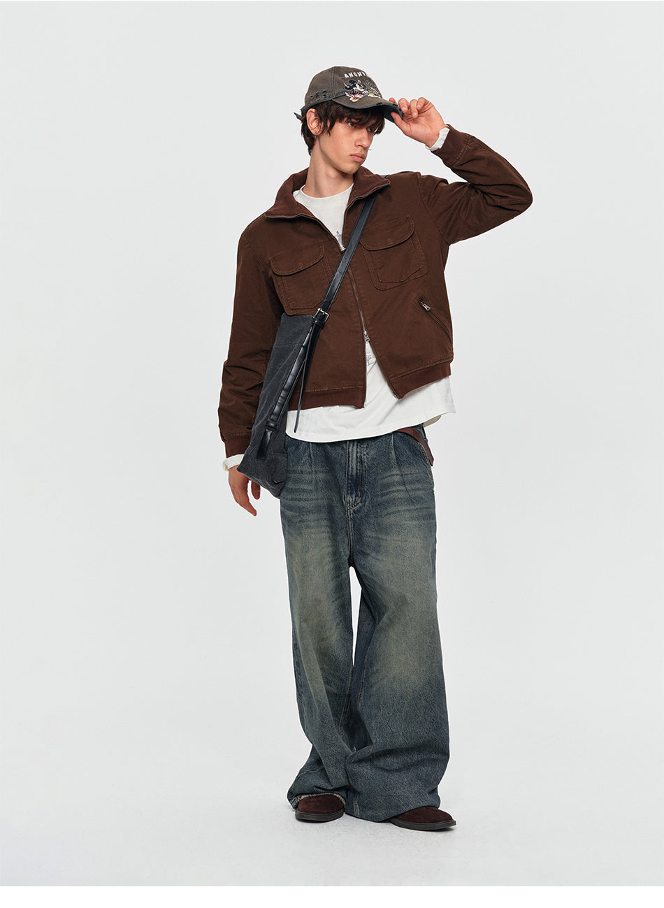 MADWITCH WASHED DUAL-POCKET STAND-COLLAR WORKWEAR JACKET #DY26043