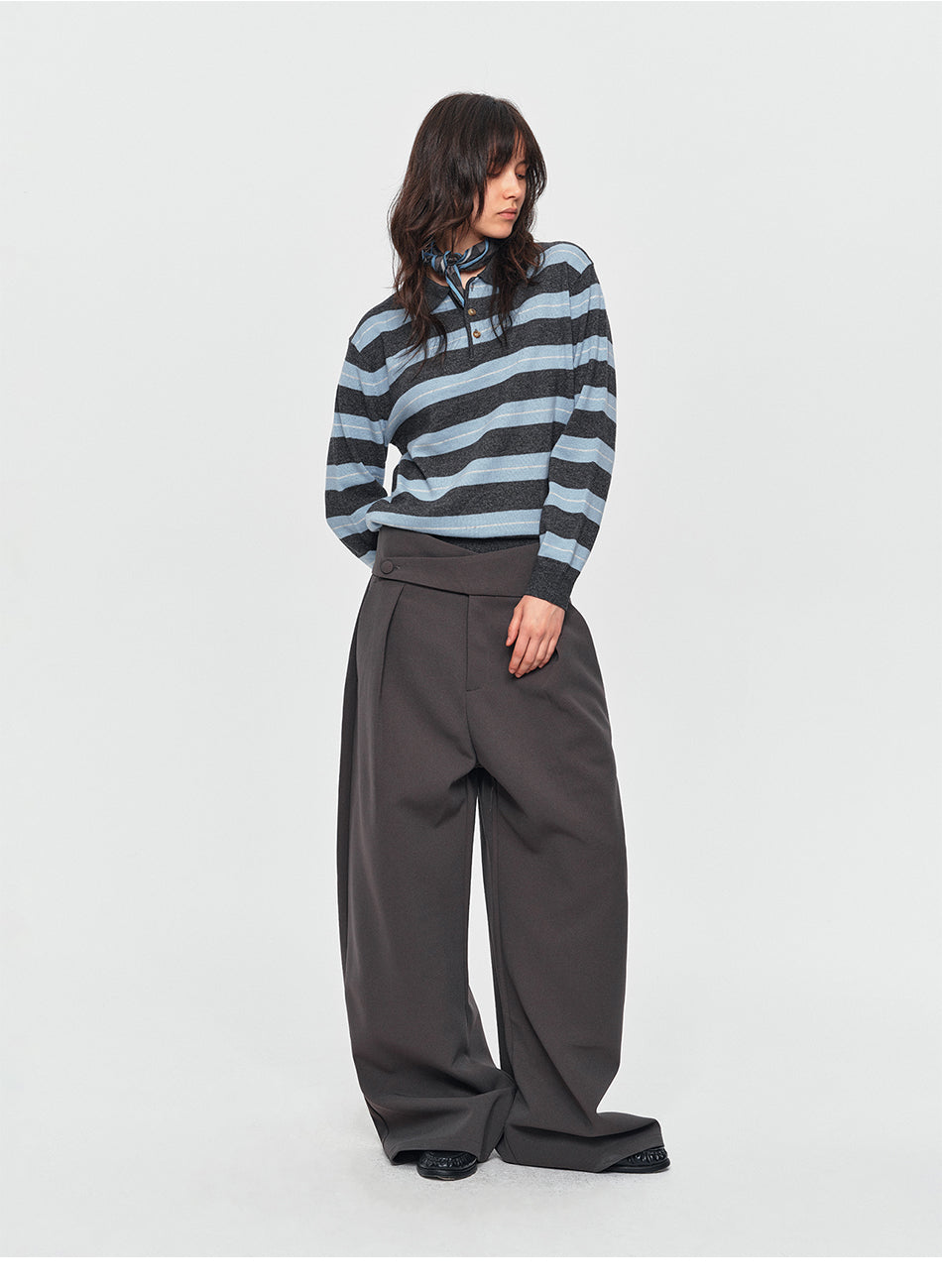 MADWITCH CONTRAST-STRIPE WOOL-BLEND POLO SWEATER #32873