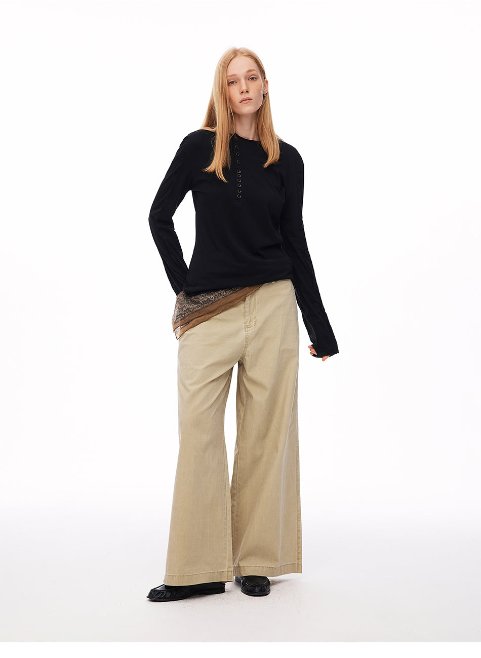MADWITCH ASYMMETRIC PLACKET LYOCELL LINEN TEE #TC157