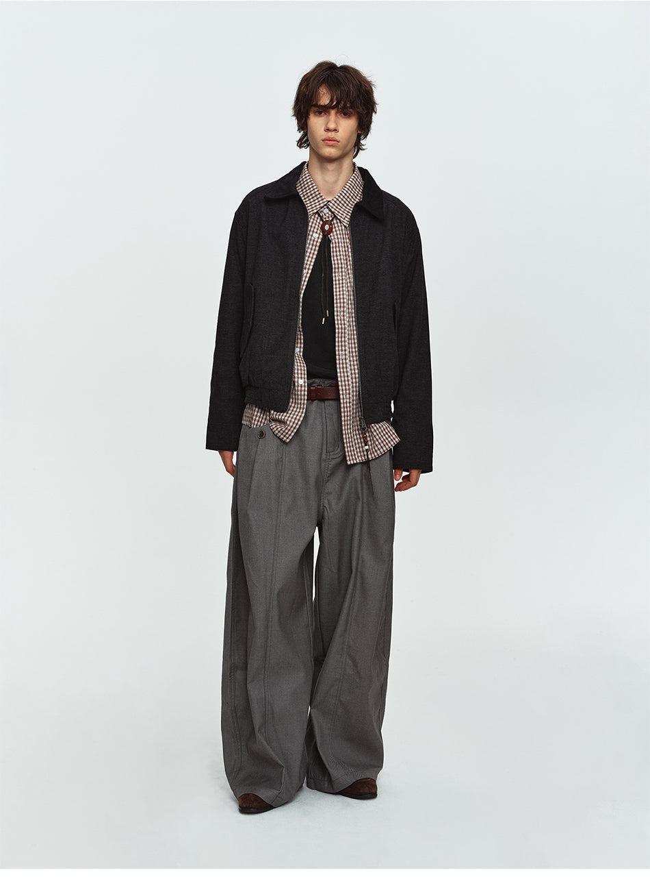 MADWITCH CONTRAST-COLLAR TWO-WAY-ZIP HARRINGTON JACKET #2606WT6067