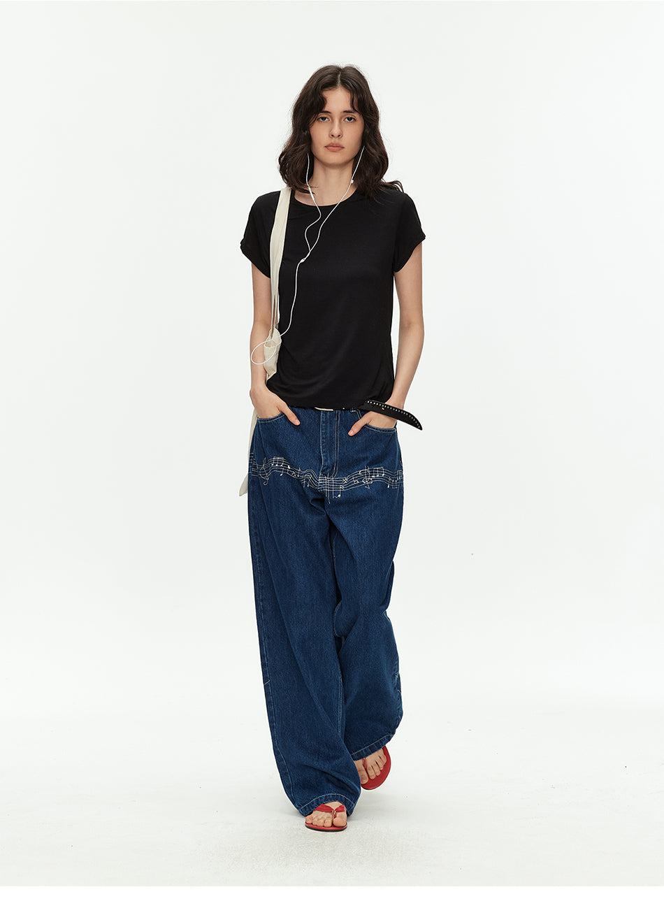 MADWITCH MUSICAL NOTE EMBROIDERED JEANS #AW26522