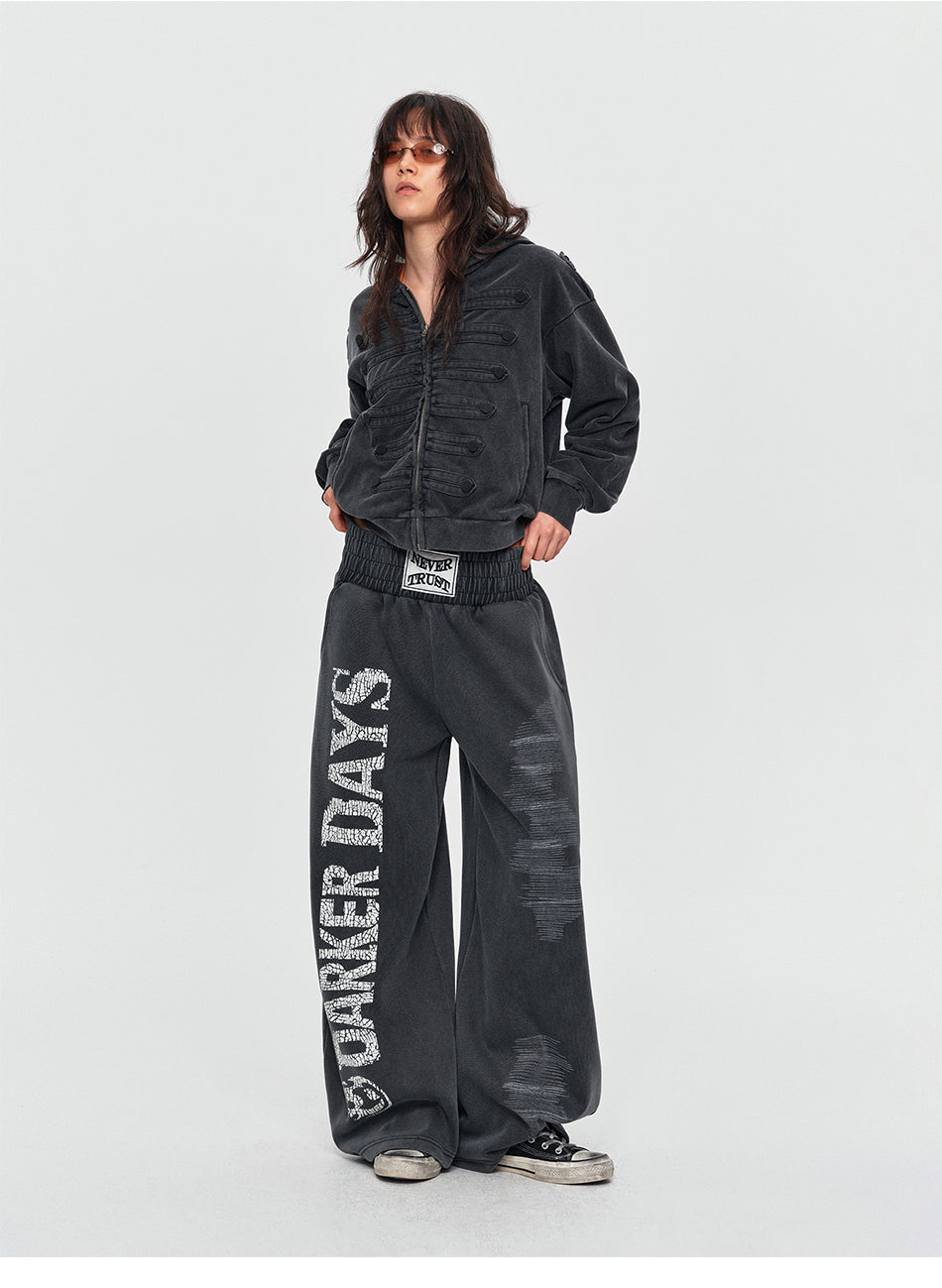 MADWITCH CRACKED-PRINT WASHED SWEATPANTS #H6797