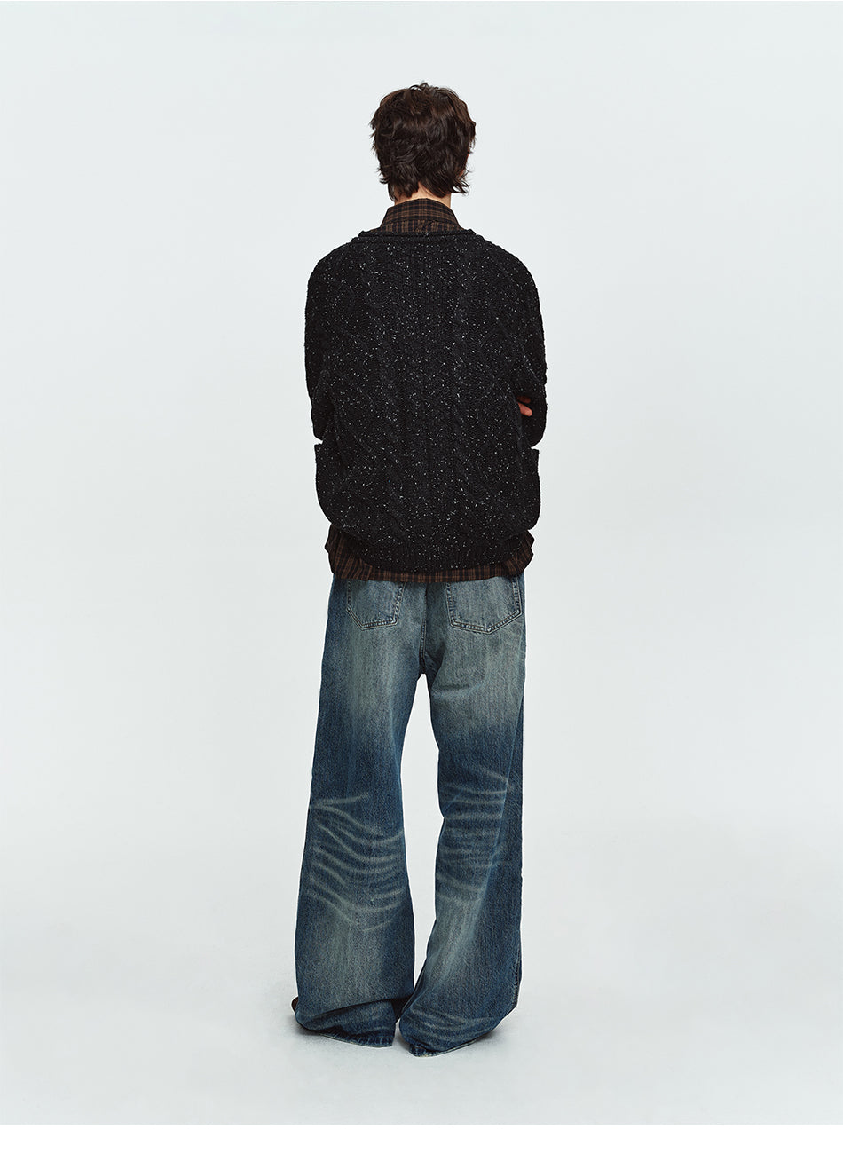 MADWITCH CABLE-KNIT HORN-BUTTON RELAXED SWEATER #9935