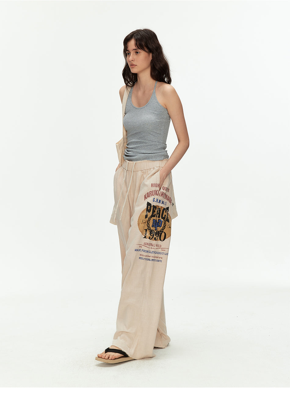 MADWITCH PRINTED LINEN DRAWSTRING PANTS #CK61035