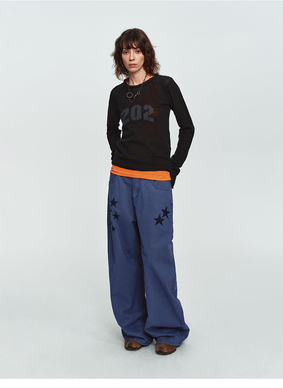 MADWITCH MESH GRAPHIC CROPPED SWEATER #MYC032