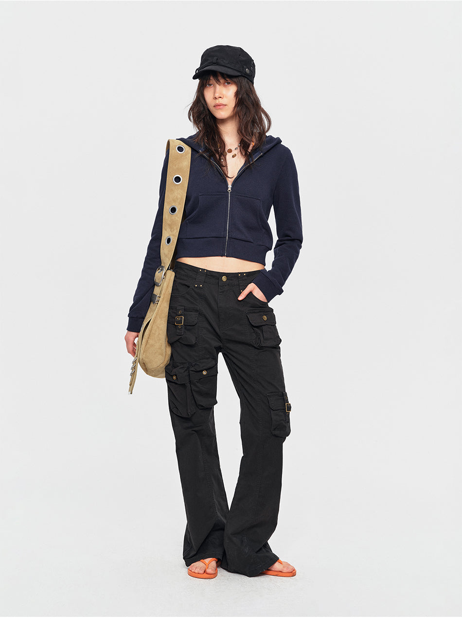 MADWITCH STUDDED LOW-RISE FLARED CARGO PANTS #CN3657