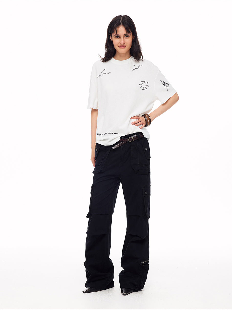MADWITCH DECONSTRUCTED WASHED FLARE CARGO PANTS #CN61032
