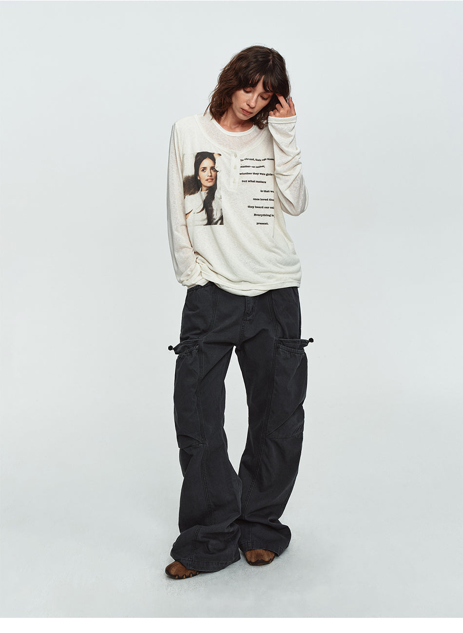 MADWITCH WASHED PANELLED WIDE-LEG CARGO PANTS #DR9623