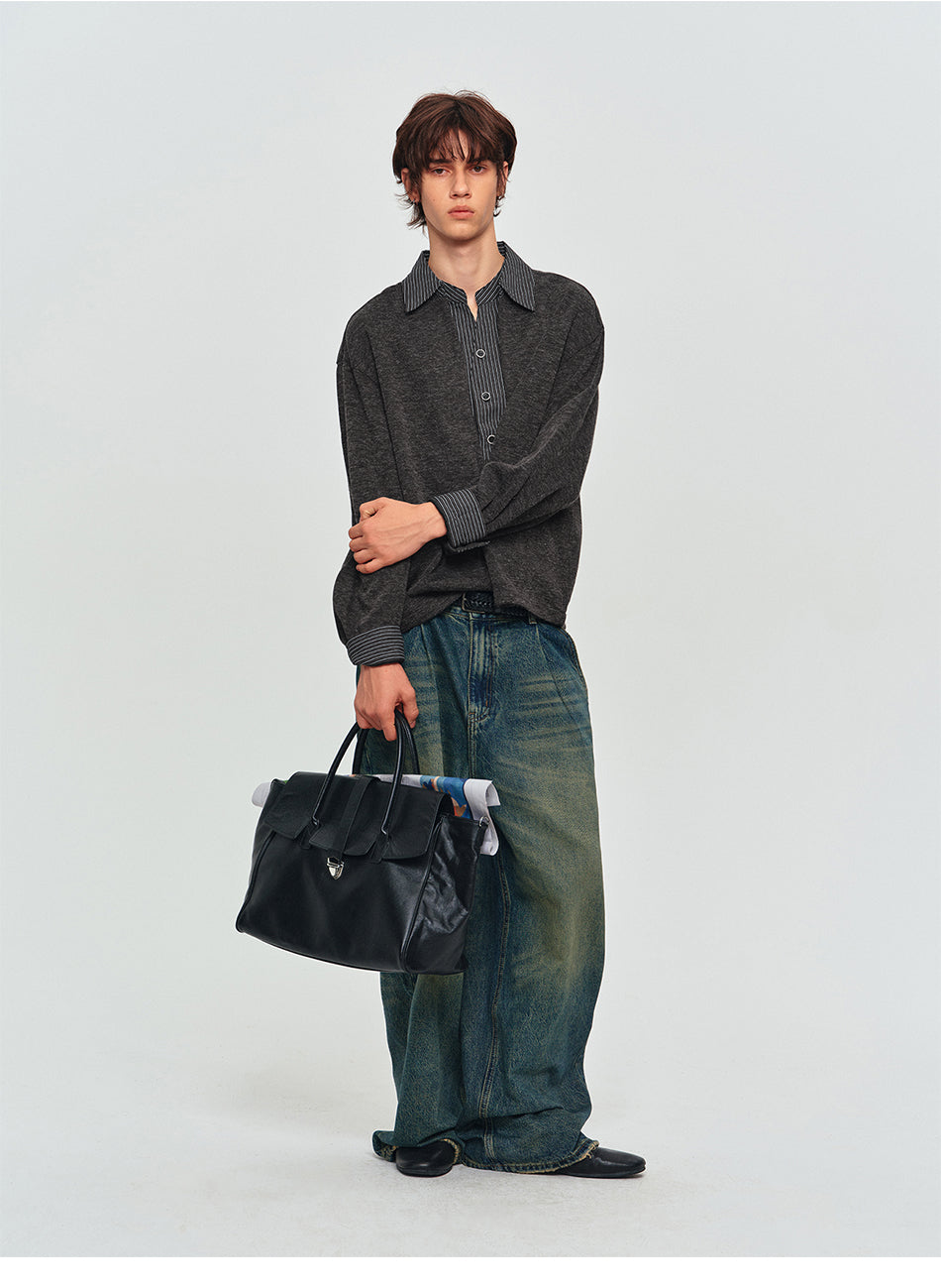 MADWITCH LAYERED CONTRAST-COLLAR POLO SWEATSHIRT #880661