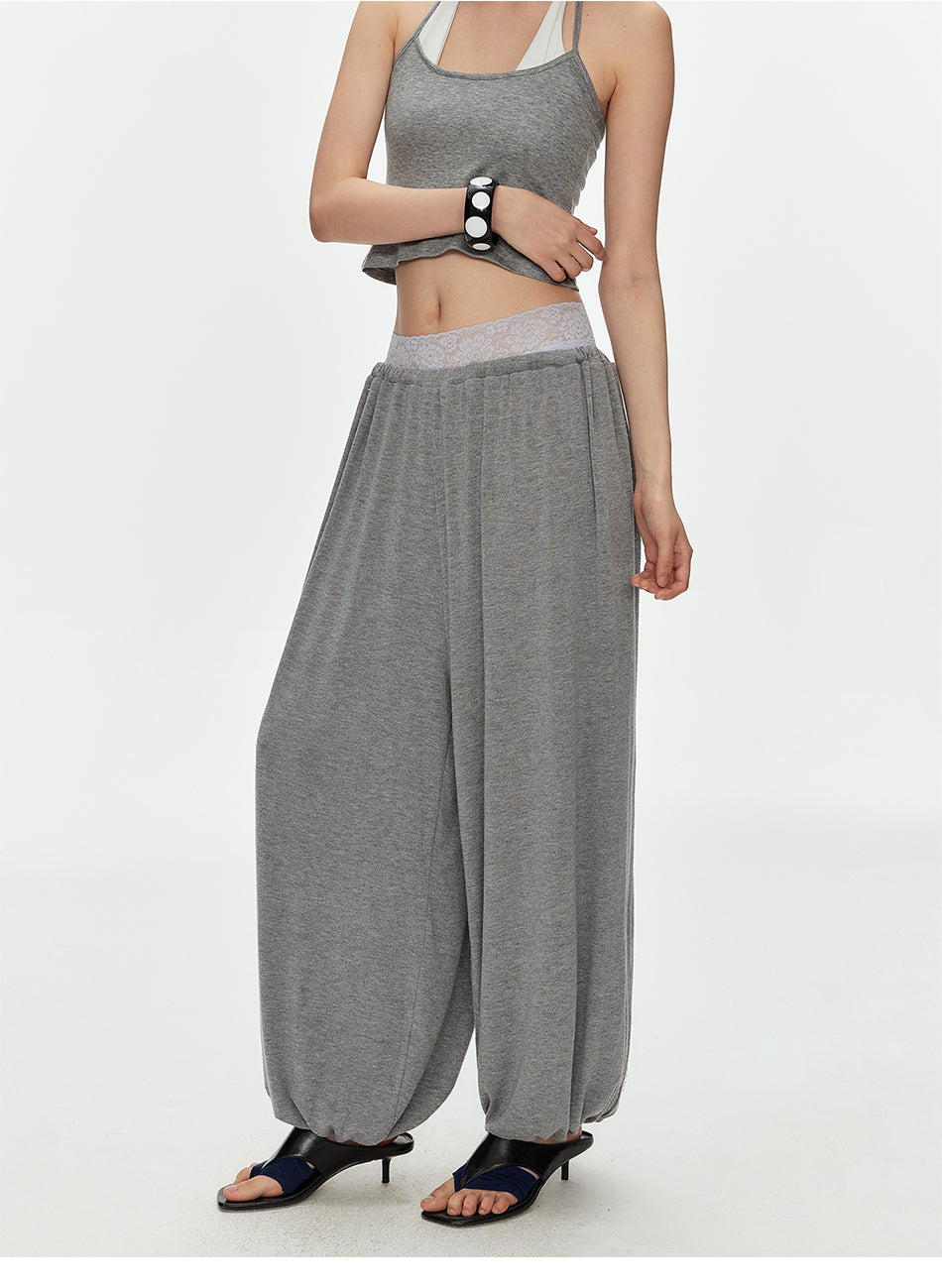 MADWITCH DRAWSTRING KNIT COZY LANTERN PANTS #8708