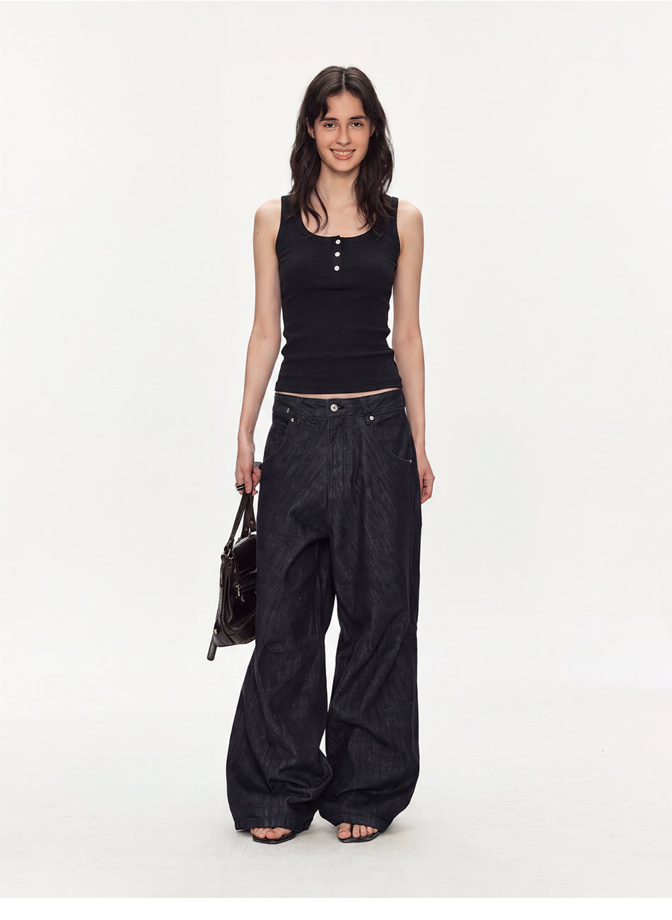 MADWITCH MINIMALIST U-NECK CROPPED RIBBED TANK TOP #C2026329