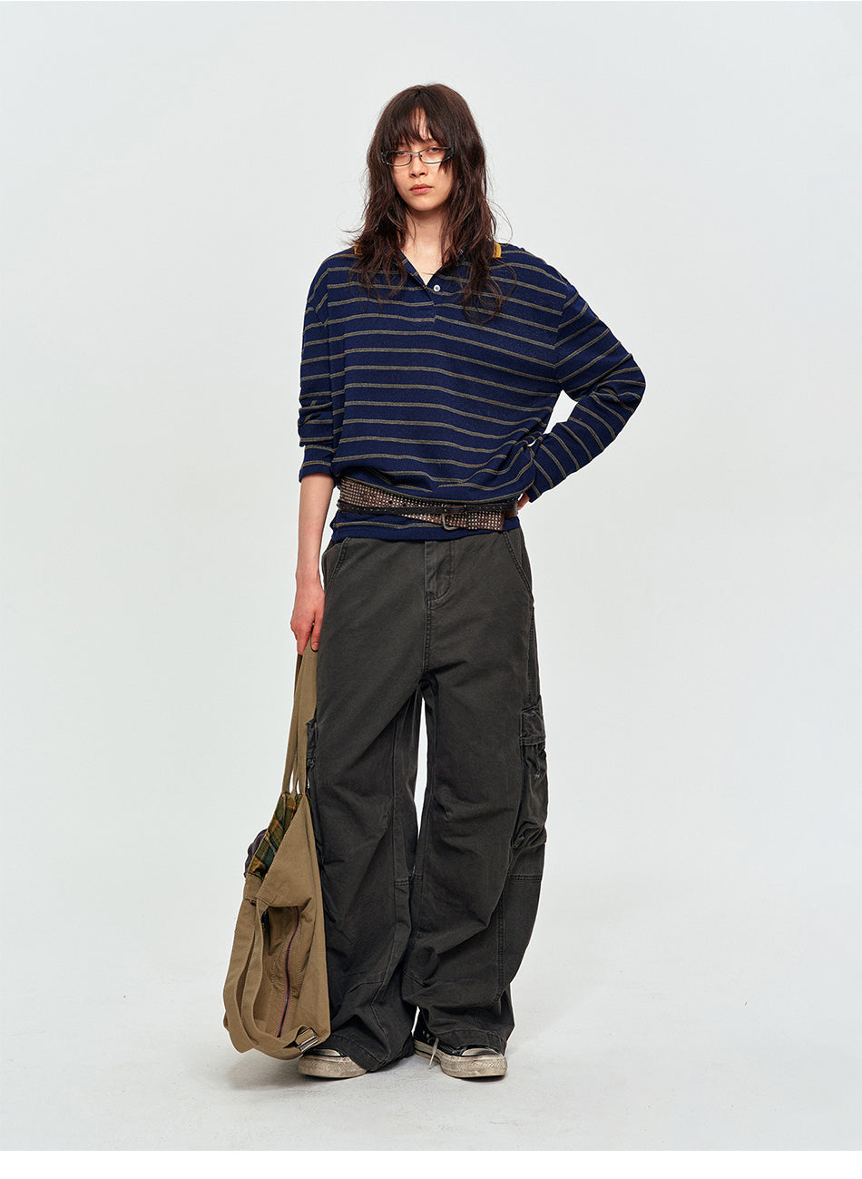 MADWITCH VINTAGE STRIPED DOUBLE-PLACKET POLO #PLO15