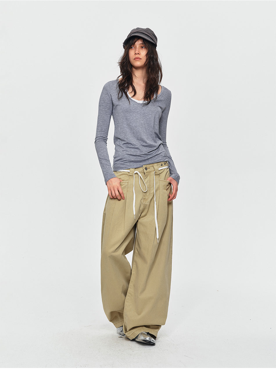 MADWITCH ADJUSTABLE PLEATED WIDE-LEG JEANS #DR6315