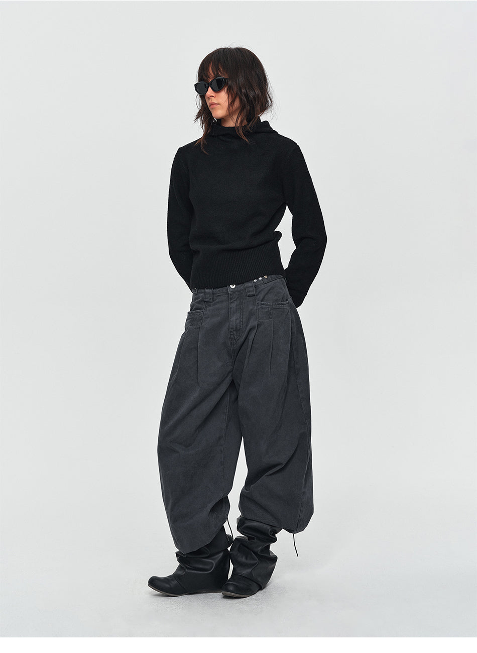 MADWITCH CROPPED SLOUCHY-HOOD KNIT SWEATER #MYC025