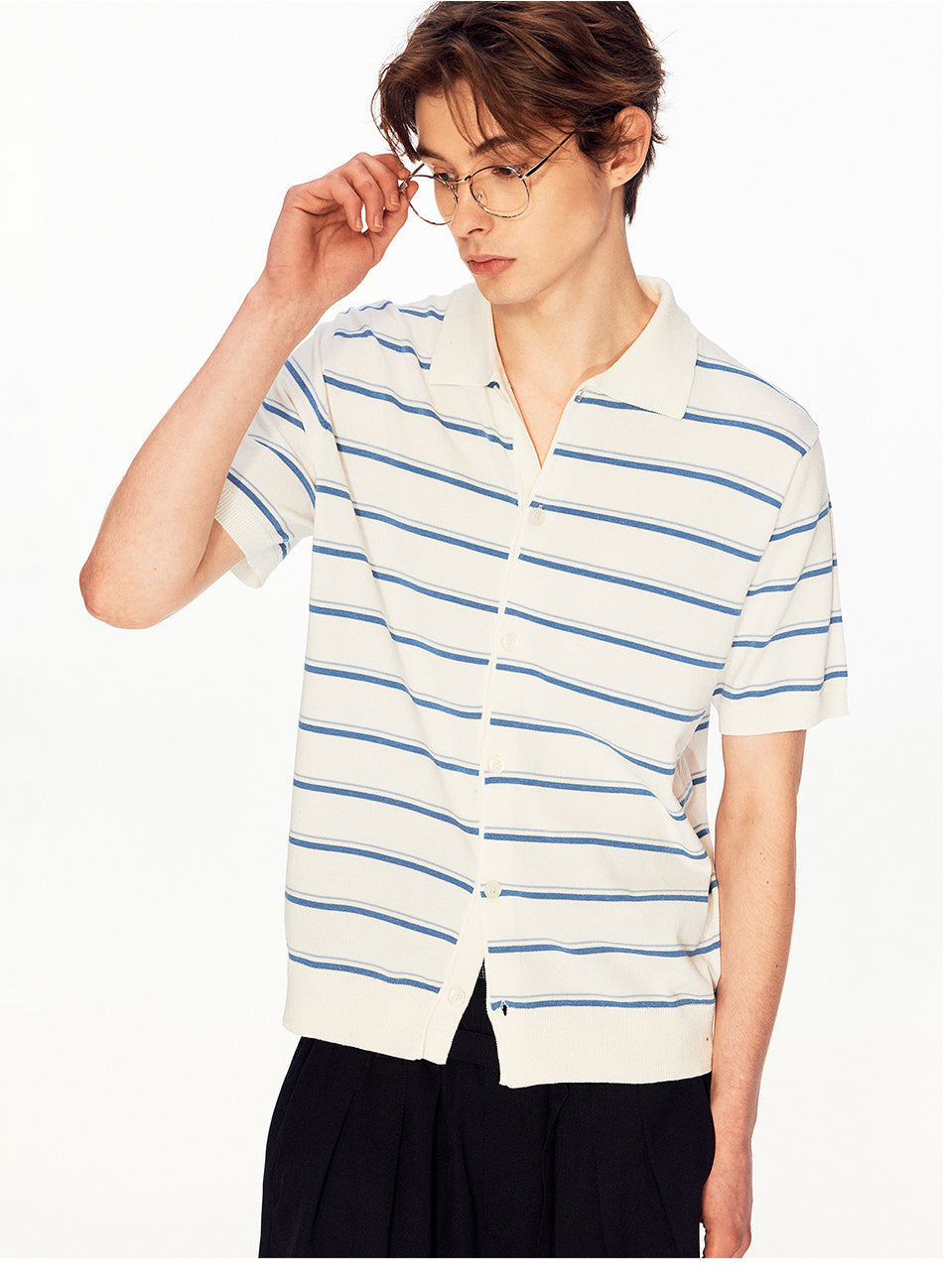 MADWITCH STRIPED LINEN POLO TEE #68693