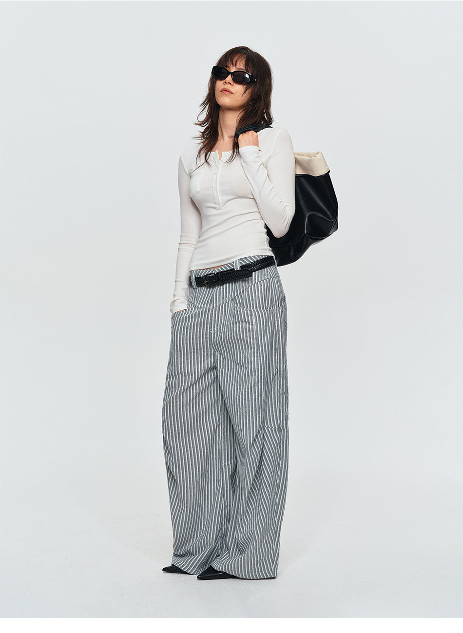 MADWITCH PLEATED STRIPED CURVED PANTS #CK61096