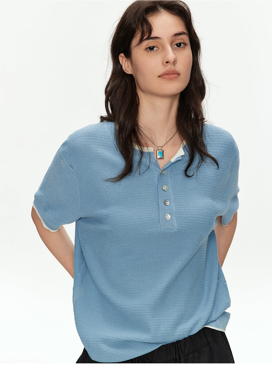 MADWITCH CONTRAST HENLEY KNIT T SHIRT #68695